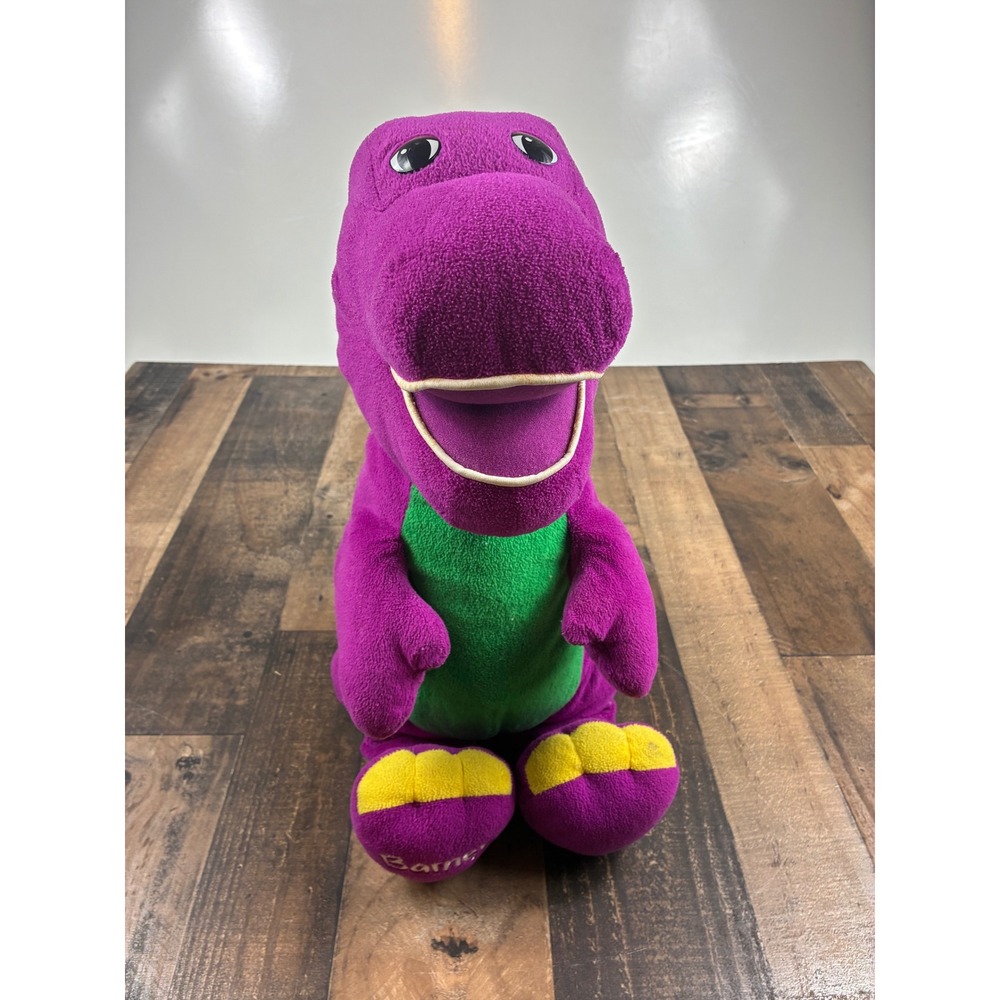 Vintage Barney the Dinosaur Plush Purple Stuffed Animal Green Belly 12 Inch